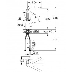  Grohe Змішувач для кухні Essence, довж.виливу - 204мм, поворотний/витяжний, 1важіль, матовий графіт 