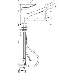  Hansgrohe Змішувач для кухні Zesis M33, довж.виливу - 219мм, витяжний, 1важіль, KM150sBoxlite, сталь 