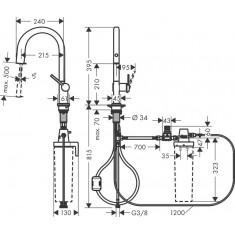  Hansgrohe Змішувач для кухні Hansgrohe Aqittura M91, довж.виливу - 240мм, витяжний, 1важіль, FilterSystem 210, хром 