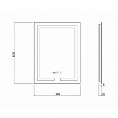  Дзеркало Qtap Mideya (DC-F936) 500х800 з LED-підсвічуванням Touch, з антизапотіванням, з годинником, димером, рег. яскравості QT2078F936W 