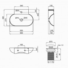 Умывальник Раковина Qtap Cardinal 565х400х130 White з донним клапаном QT0411K177W 