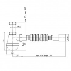  Сифон для раковини Lidz (WHI) 60 08 E003 00 (вихід 50 мм) без випуска 