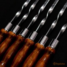  Шампур 610 (360) х 12 х 3 мм, плоский з дерев'яною ручкою Преміум (ціна за 6 шт. з чохлом) 