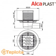  Alcaplast Зливний трап APV102 105х105/50 мм, решітка з нержавіючої сталі, мокрий гідрозатвор 