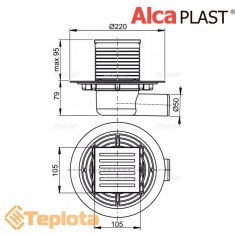  Alcaplast Зливний трап APV103 105х105/50 мм, решітка з нержавіючої сталі, мокрий гідрозатвор 