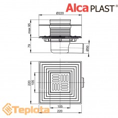 Alcaplast Зливний трап APV1324 105х105/50 мм, решітка з нержавіючої сталі, комбінований гідрозатвор 