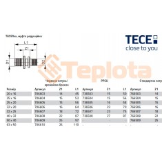  TECE З'єднання редукційне (муфта) труба-труба 25х20(18) латунь (766505) 