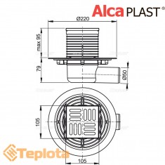  Alcaplast Зливний трап APV101 105х105/50 мм, решітка з нержавіючої сталі, мокрий гідрозатвор 