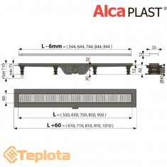  Alcaplast Душовий трап (водостічний жолоб) APZ10-SIMPLE з перфорованою решіткою, 850 мм 