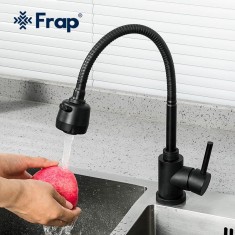  Змішувач для кухні Frap F40993-6 з гнучким виливом, 2 режими, чорний 