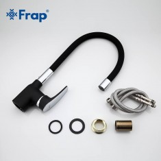 Змішувач для кухні Frap F4453-04 з гнучким виливом, чорний/хром 