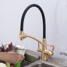  Змішувач для кухні на дві води GAPPO G4398-1 з гнучким виливом, чорний/бронза 