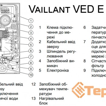  Проточний електричний водонагрівач Vaillant VED E 18/8 B, 18 кВт 380В арт. 0010027269 
