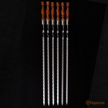  Шампур 610 (360) х 12 х 3 мм, плоский з дерев'яною ручкою Преміум (ціна за 6 шт.) 