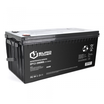  Аккумуляторная батарея EUROPOWER AGM EP12-200M8 12V 200Ah ( 522 x 240 x 219) Black Q1+ подарунок  Безкоштовна доставка   