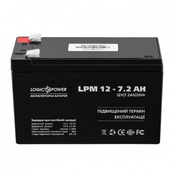  Акумуляторна батарея LogicPower 12V 7.2 AH (LPM 12-7.2 AH) AGM 