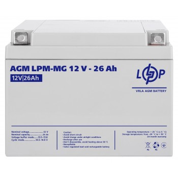  Акумуляторна батарея LogicPower  LPM 12V 26AH (LPM-MG 12 - 26 AH) AGM мультигель  