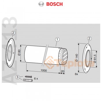  Bosch AZ 413 Ділянка димової труби для збору повітря ззовні приміщення для роздільного димоходу Ø80 мм, арт. 7736995105 