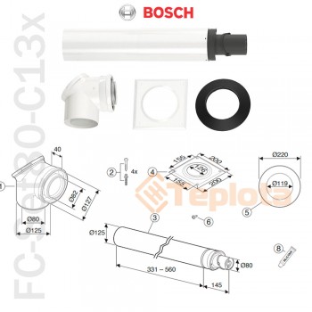  Bosch FC-Set80-C13x Коаксіальний горизонтальний комплект DN80/125 (Condens), арт. 7738112574 