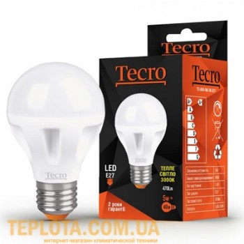 Світлодіодна лампа Tecro LED A60 5W E27 3000K (T2-A60-5W-3K-E27) 