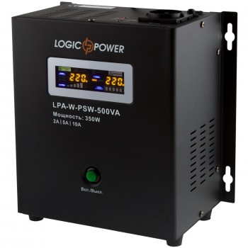  Джерело безперебійного живлення LogicPower LPA-W-PSW-500VA (350Вт)2A/5A/10A, Lin.int., AVR, 1 x евро, LCD, металл, з правильною синусоїдою 12V, настінний 