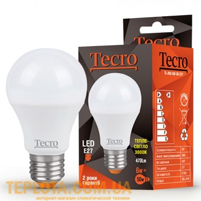 Світлодіодна лампа Tecro LED A60 6W E27 3000K 