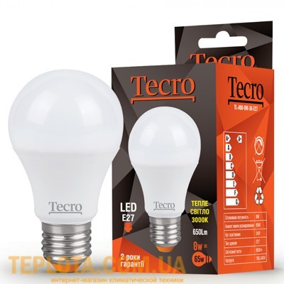 Світлодіодна лампа Tecro LED A60 8W E27 3000K 