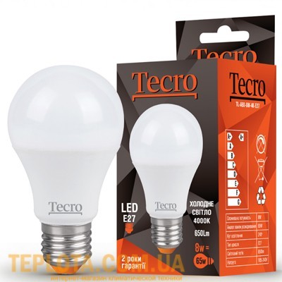 Світлодіодна лампа Tecro LED A60 8W E27 4000K 