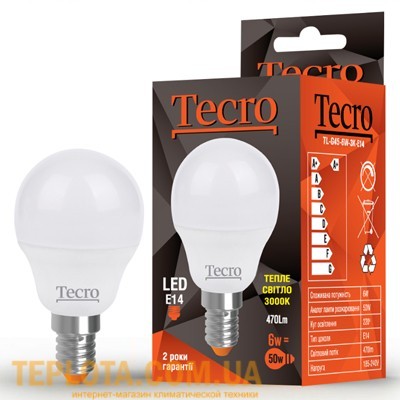 Світлодіодна лампа Tecro LED G45 6W 3000K E14 