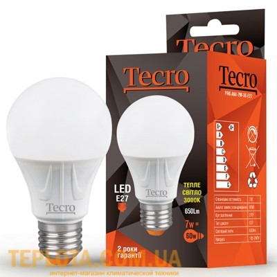 Світлодіодна лампа Tecro LED A60 7W E27 3000K 