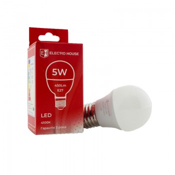 Світлодіодна лампа LED лампа  Куля G45 E27  5 Вт  4100К Electro House EH-LMP-1262 