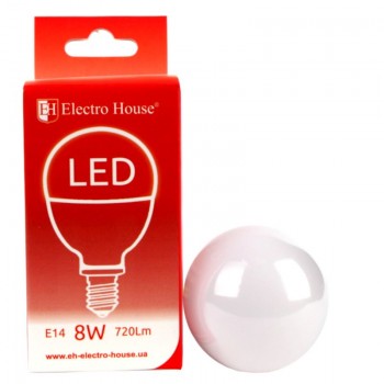 Світлодіодна лампа LED лампа Куля P45 E14  8 Вт  4100К Electro House EH-LMP-12612 