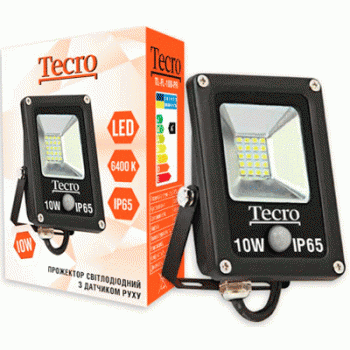  Світлодіодний прожектор з датчиком руху Tecro LED 10W 6400K 700Lm IP65 (TL-FL-10B-PR) 