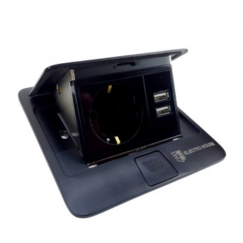  Розетка для підлоги врізна  Чорний 16 А  + 2 USB 2,1 А IP44 Electro House EH-F010 