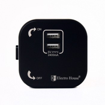  Розетка трекова подвійна USB  Pandora Black (Чорний) 2,4 А Electro House EH-PT-002B 