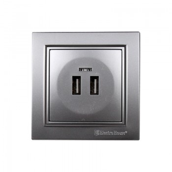  Розетка USB (2 порти) 2 A  Enzo  Срібний камінь Electro House EH-5320-ST 