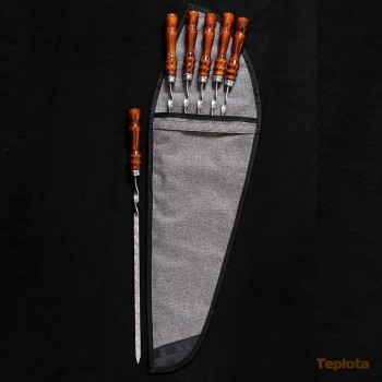  Шампур 720 (490) х 12 х 3 мм, плоский з дерев'яною ручкою (ціна за 6 шт. з чохлом) 