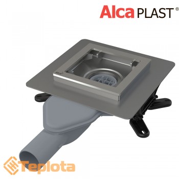  Alcaplast Зливний трап APV110 з нержавіючої сталі 130×130мм, без решітки, екстранизький сифон з мокрим гідрозатвором 