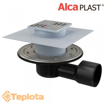  Alcaplast Зливний трап APV3344 105х105/50/75 мм, решітка з нержавіючої сталі, мокрий та сухий гідрозатвор 