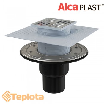  Alcaplast Зливний трап APV4344 105х105/50/75 мм, решітка з нержавіючої сталі, мокрий та сухий гідрозатвор 