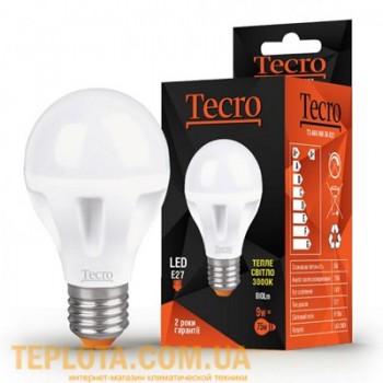 Світлодіодна лампа Tecro LED A60 9W E27 3000K (T2-A60-9W-3K-E27) 