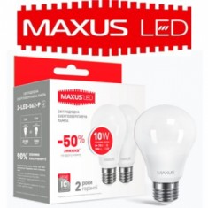Світлодіодна лампа Светодиодная лампа  MAXUS LED A60 10W 4100K 220V E27 2 шт. (2-LED-562-P) 
