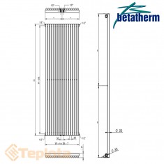  Вертикальний радіатор Betatherm Praktikum 1 1800x387, чорний (дизайнерський радіатор) 
