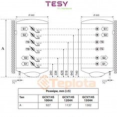  Бойлер непрямого нагріву Tesy Bilight комбінований 100 л, 3,0 кВт (GCV7/4S 1004430 B12 TSRP2) 305521 з двома змiйовиками (підключення праворуч) 