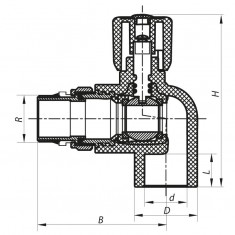  Кран радіаторний 25x3/4 кутовий з системою 