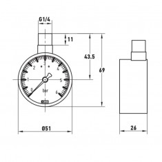  Манометр радіальний Koer KM.630R 1/4'' (D=50мм 0-6 bar, різьблення зверху корпусу) (KR4762) 