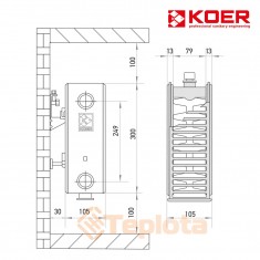  Радіатор сталевий Koer 22x300x600B (766 Вт, 11,21кг, нижнє підкл.,  з термоклапаном), арт. RAD099 