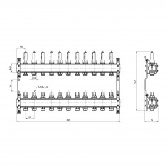  Колектор з нерж. сталі, з термостатичн. клапанами і витратомірами  1