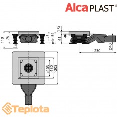  Alcaplast Зливний трап APV110 з нержавіючої сталі 130×130мм, без решітки, екстранизький сифон з мокрим гідрозатвором 
