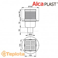  Alcaplast Зливний трап APV6111 105х105/50 мм, решітка з поліпропілену, мокрий гідрозатвор 